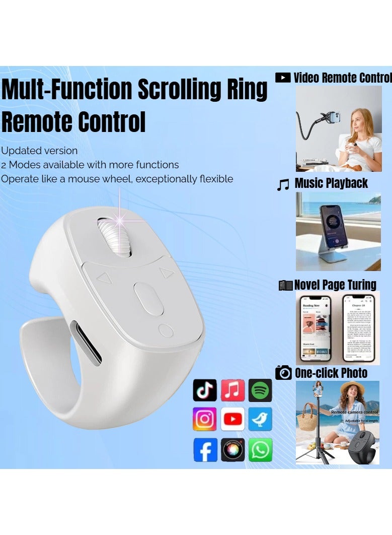  أورا سيليكت جهاز تحكم عن بعد بلوتوث بعجلة تمرير | جهاز تحكم عن بعد بحلقة تمرير لمقاطع الفيديو القصيرة على TikTok وYouTube وInstagram | حلقة لتقليب الصفحات/قارئ الكتب الإلكترونية/جهاز تحكم في تكبير الصور ومصراع الكاميرا متوافق مع أجهزة iPhone وAndroid، والتحكم في الفيديو والموسيقى والقراءة بدون استخدام اليدين - Image 1